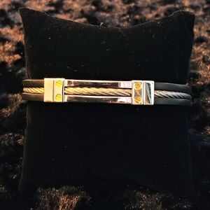 🌹2 for $15🌹EDFORCE Men's Stainless Steel & Silicone Bracelet Brass Accents